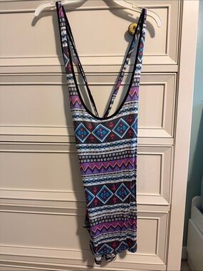 Vintage Y2K Lush Tribal Print Tank with Blue and Pink Accents